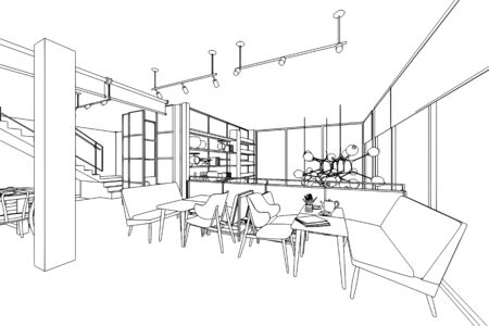outline sketch drawing perspective of a interior spaceの写真素材