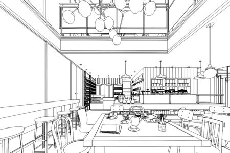 outline sketch drawing perspective of a interior space の写真素材