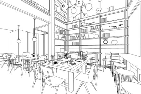 outline sketch drawing perspective of a interior space の写真素材