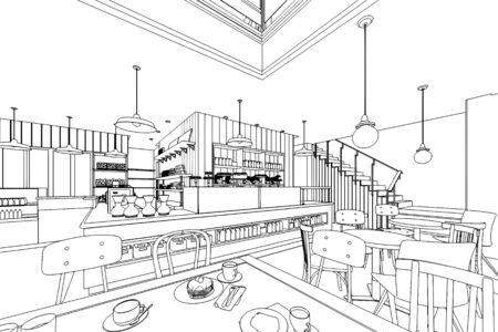 outline sketch drawing perspective of a interior space の写真素材
