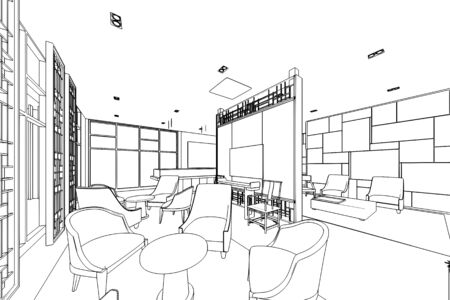 outline sketch drawing perspective of a interior space の写真素材