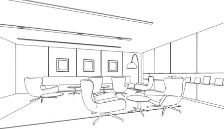 interior outline sketch drawing perspective of a space officeの写真素材