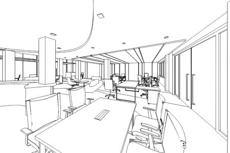 interior outline sketch drawing perspective of a space officeの写真素材
