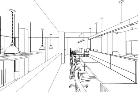 interior outline sketch drawing perspective of a space officeの写真素材