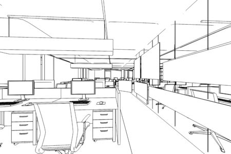 interior outline sketch drawing perspective of a space officeの写真素材