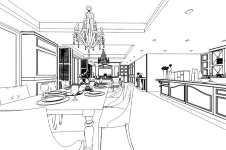 outline sketch drawing perspective of a interior space の写真素材