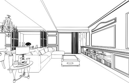 outline sketch drawing perspective of a interior space の写真素材