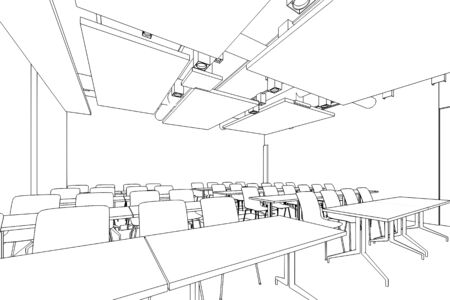 interior outline sketch drawing perspective of a space officeの写真素材
