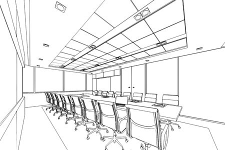 interior outline sketch drawing perspective of a space officeの写真素材