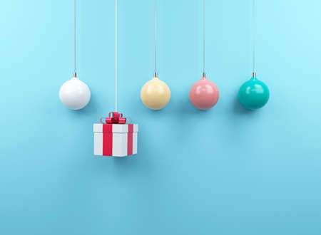 gift box in pink background. Minimal Christmas concept idea 3d render. Podium for product display 3d rendering.の写真素材