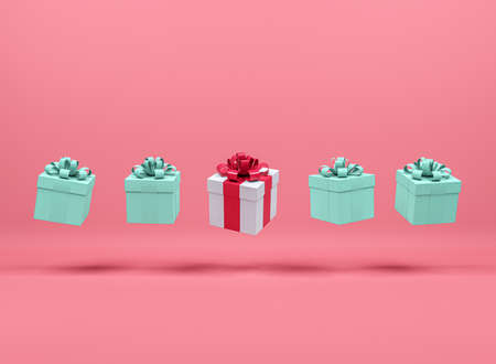 gift box in pink background. Minimal Christmas concept idea 3d render. Podium for product display 3d...