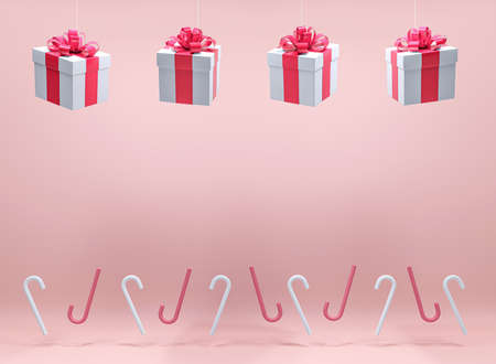 gift box in pink background. Minimal Christmas concept idea 3d render. Podium for product display 3d rendering.の写真素材