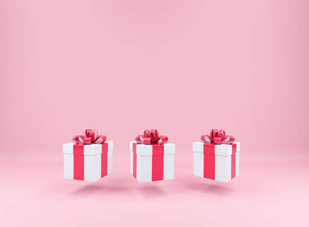 gift box in pink background. Minimal Christmas concept idea 3d render. Podium for product display 3d rendering.の写真素材