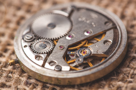 Clockwork old mechanical watch. close up, macro shotの写真素材