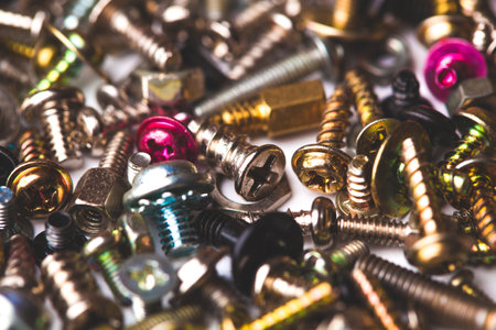 close up assortment many different bolts and screwsの写真素材