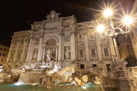 Rome, Italy, Trevi Fountain at night with illuminationの写真素材