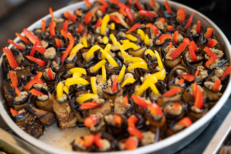 Appetizer rolls with pepperの写真素材