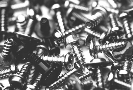 close up assortment many different bolts and screwsの写真素材