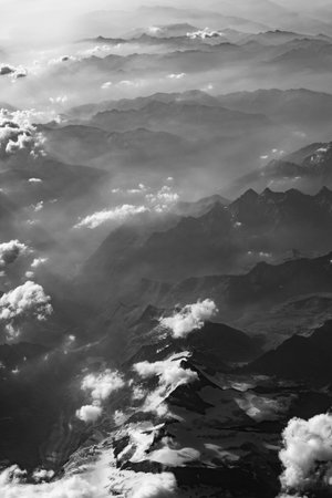 beautiful picturesque mountains from the height of a bird's eyeの写真素材