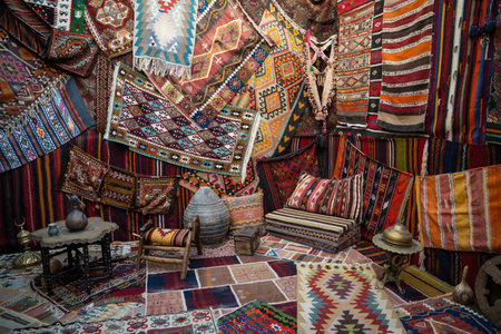 Turkish traditional antique carpets interiorの写真素材