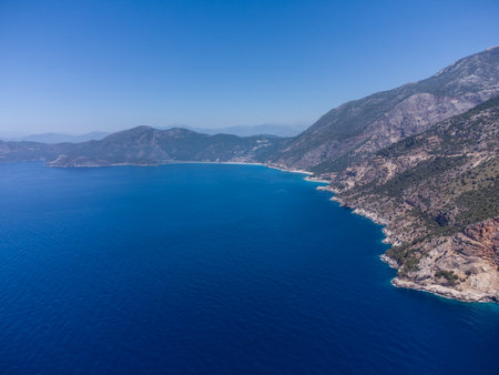beautiful landscape from a drone on the sea, mountainsの写真素材