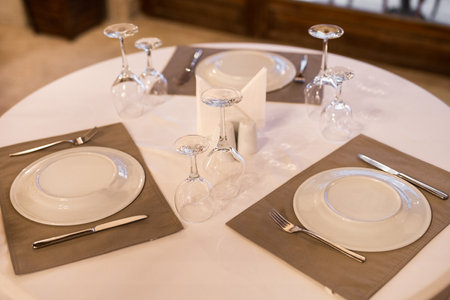 set of cutlery for dinner at the tableの写真素材
