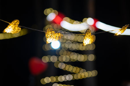 garland with hearts, beautiful bokehの写真素材