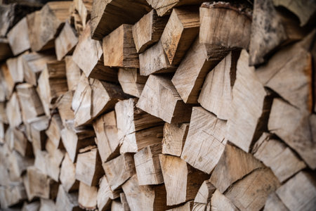 beautifully stacked firewood, natural wood for burning in the furnace