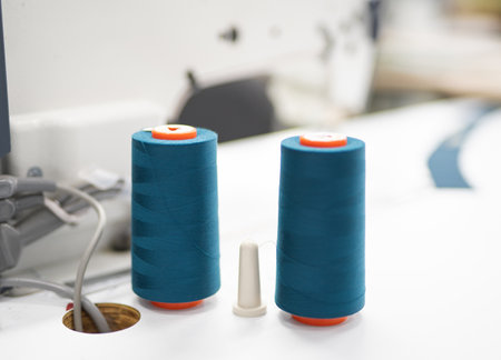 close-up of skeins of thread at an industrial sewing factory for tailoring clothes