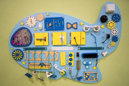 development board, busy board, for young children in a preschool institutionの写真素材