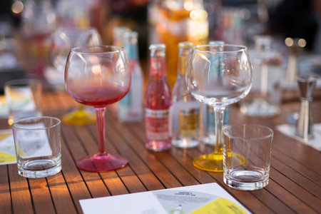 empty clean glass for alcoholic drinks in the restaurant on the table