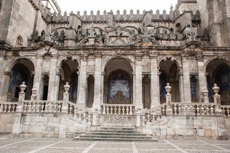 facade and architectural details in the church Igreja do Carmo in portugalの写真素材