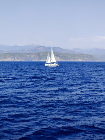 a beautiful ship is sailing in the blue sea