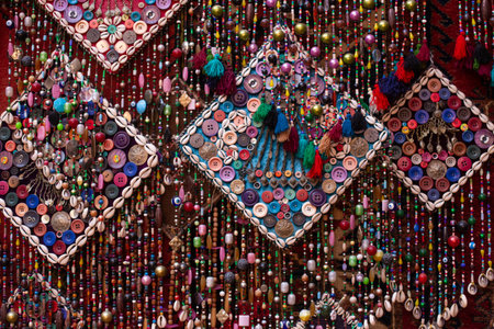 traditional Turkish interior with many carpets on the wall