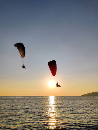 beautiful landscape with a view of the sea flying on a paraglider