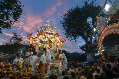 GEORGETOWN, PENANG/MALAYSIA ?€? CIRCA FEB 2017: Silver chariot returns to Kovil Veedu Temple...