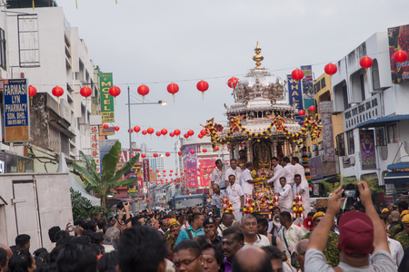 GEORGETOWN, PENANG/MALAYSIA ?? CIRCA FEB 2017:Devotees wish blessed ritual to fulfill vows at Little India during Thaipusam first day.のeditorial素材