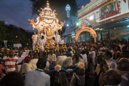 GEORGETOWN, PENANG/MALAYSIA ?? CIRCA FEB 2017: Cow and silver chariot on the way carry lord Muruga back little India during Thaipusam.のeditorial素材