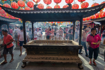 GEORGETOWN, PENANG/MALAYSIA - 13 FEB 2016: Chinese celebrate and wish for fortune at temple goddess of mercy, Georgetown during chinese new year.のeditorial素材