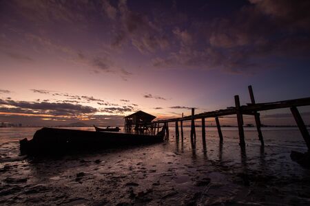 Dramatic sky at fisherman dove jetty at Jelutong, Penang.の写真素材
