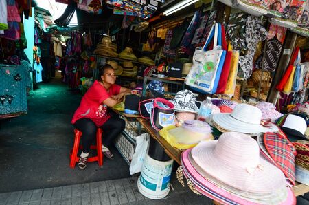 George Town, Penang/Malaysia - Aug 14 2016: A hat seller at Penang Road.のeditorial素材