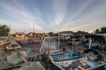 Bukit Mertajam, Penang/Malaysia - Feb 09 2017: Malays fishing jetty during evening.のeditorial素材