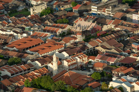 George Town, Penang/Malaysia - Jun 30 2017: Drove view Acheh Mosque with surrounding heritage building.のeditorial素材