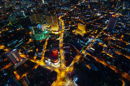 George Town, Penang/Malaysia - Jun 30 2017: Night view of busy traffic at Georgetown.のeditorial素材