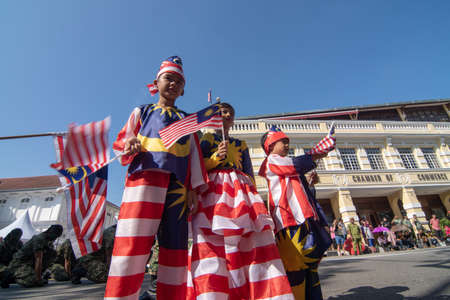 George Town, Penang/Malaysia - Aug 31 2017: Kids wear National day costume.のeditorial素材