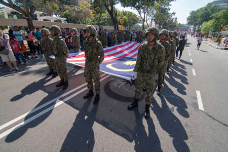 George Town, Penang/Malaysia - Aug 31 2017: Soldier marching at National day parade with Malaysia...