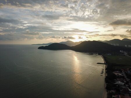 Aerial fishing village at Permatang Damar Laut, Penang.の写真素材