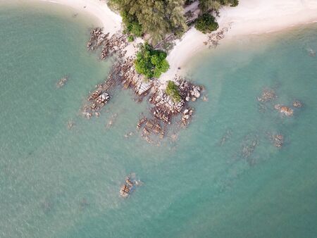 Aerial view beautiful rock with white sand at Sungai Batu, Penang.の写真素材
