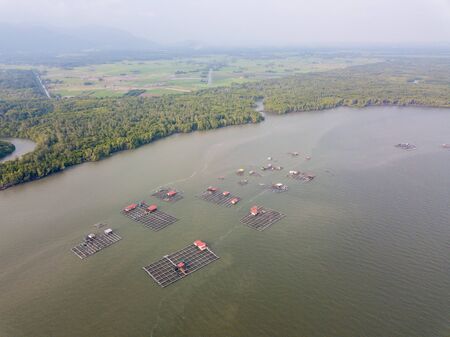 Aerial view fish farm at Merbok River.の写真素材