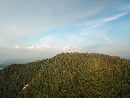 Aerial view telecommunication tower over Cherok Tokkun Hill at Penang.の写真素材